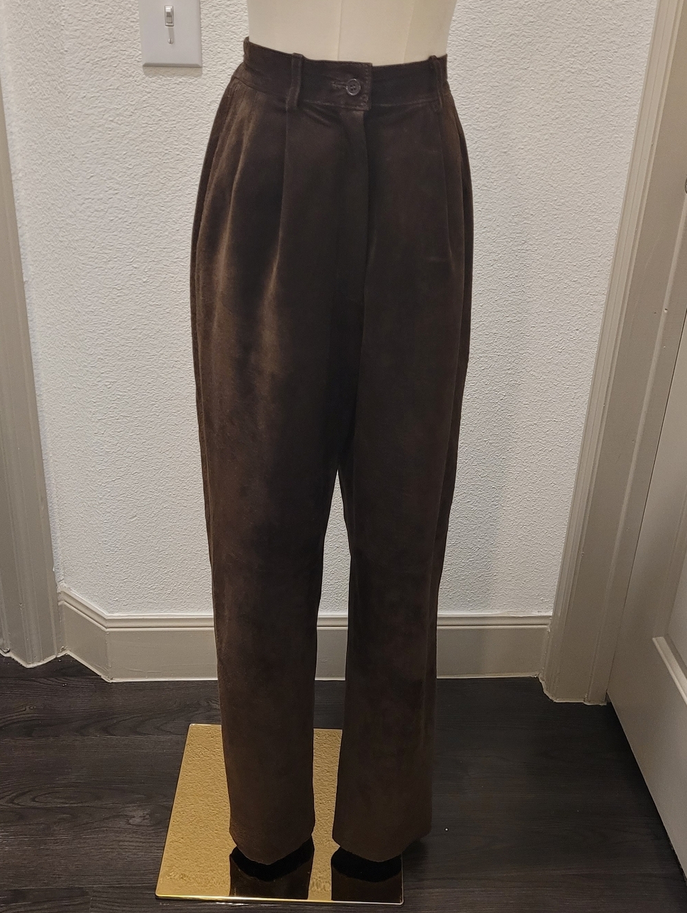 Vintage Margaret Godfrey Chocolate Suede Leather Pants High Waist Pleated SZ 10